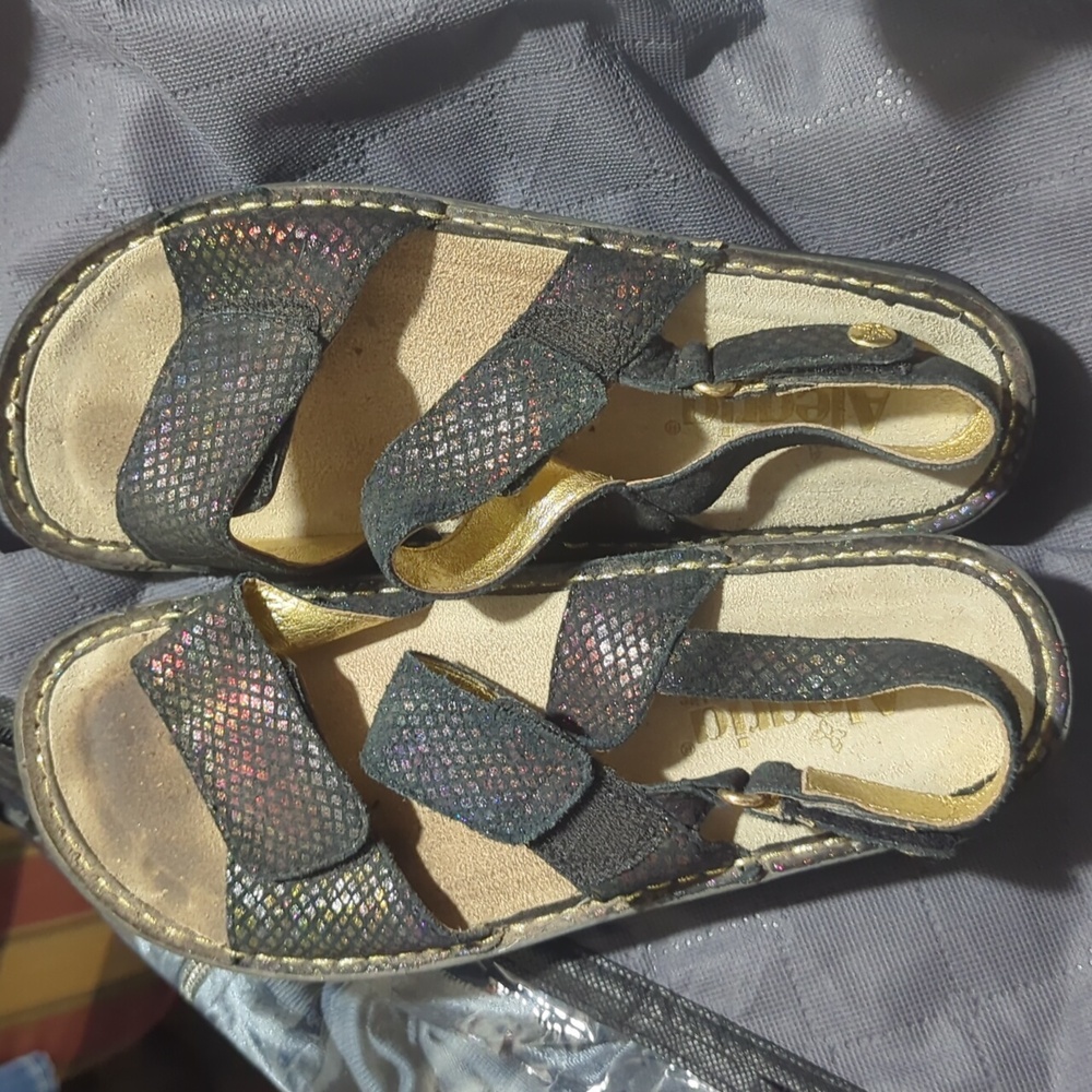 Allegria Sandals Ver-582 size 39, Pre-Loved, Metallic Coloring